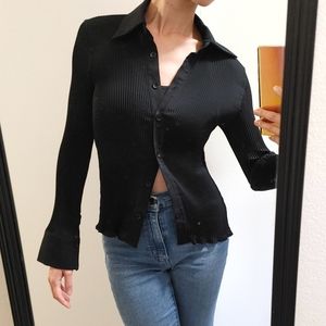 An'ge Black Sheer Long Sleeve Blouse